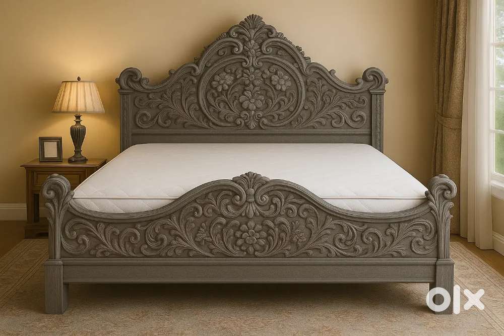 Antique Hand-Carved Wooden Bed – Solid Wood