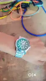 Stylish Green Dial Rolex Metal Watch in Excellent Condition