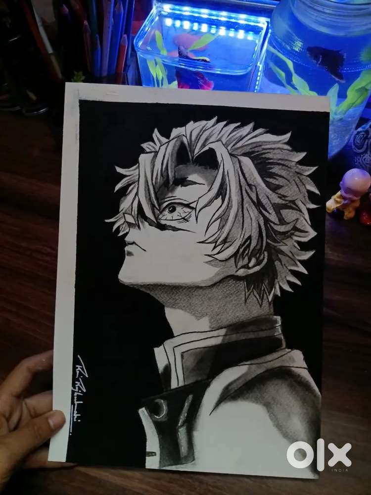 Anime sketch A4 size with frame . Home decoration things