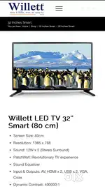 Willett LED TV 32″ Smart (80 cm) 3-year old