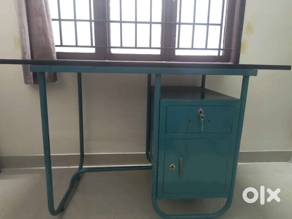 Steel table with wooden top
