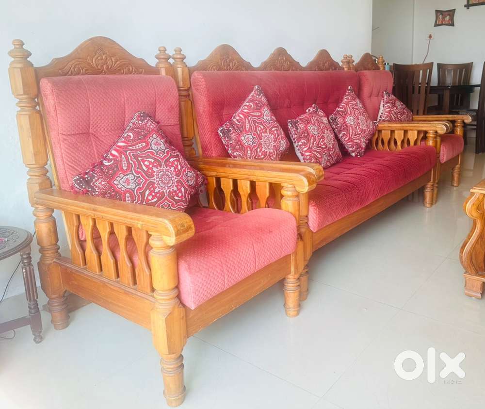 Furniture Big SALE-Teak wood Sofa set with center Teapoy & Dining Set
