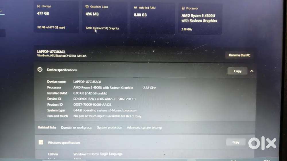 Asus Vivobook. Ryzen 5 4500U 8GB RAM, 512gb ssd