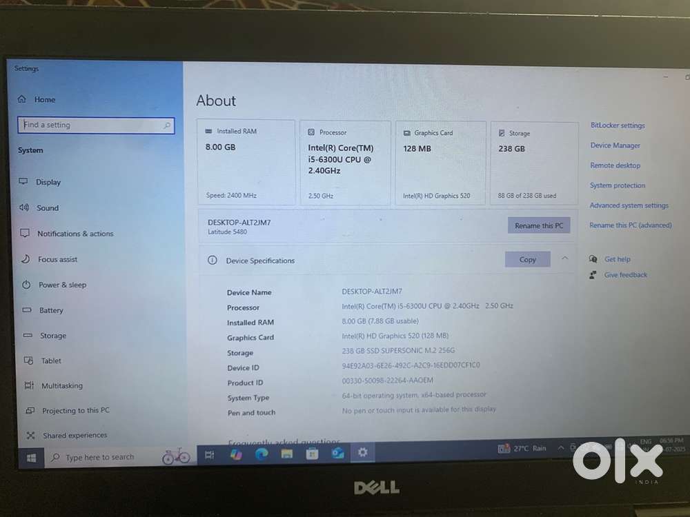 Dell leptop ,8GB ram ,256GB SSD ,graphics card
