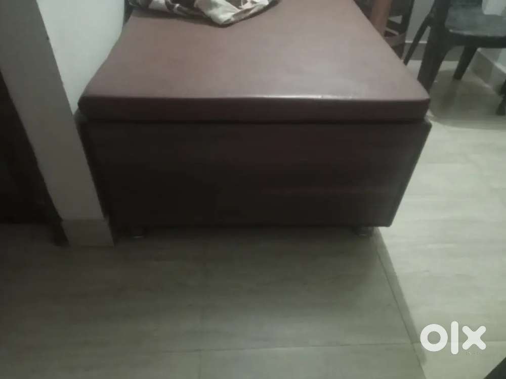 Wooden deewan with mattress having leather cover and storage