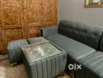 6 seater sofa set with matching table and puffies