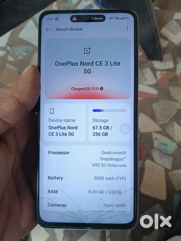 Oneplus nord ce3lite 8gb 256gb box good condition night crack