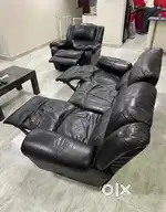 Damro Luxurious Black Leather Sofa Set - 3 seater + 2 single recliners