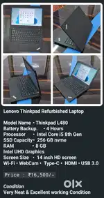 *Lenovo Thinkpad Refurbished Laptop*

Model Name	•	Thinkpad L480