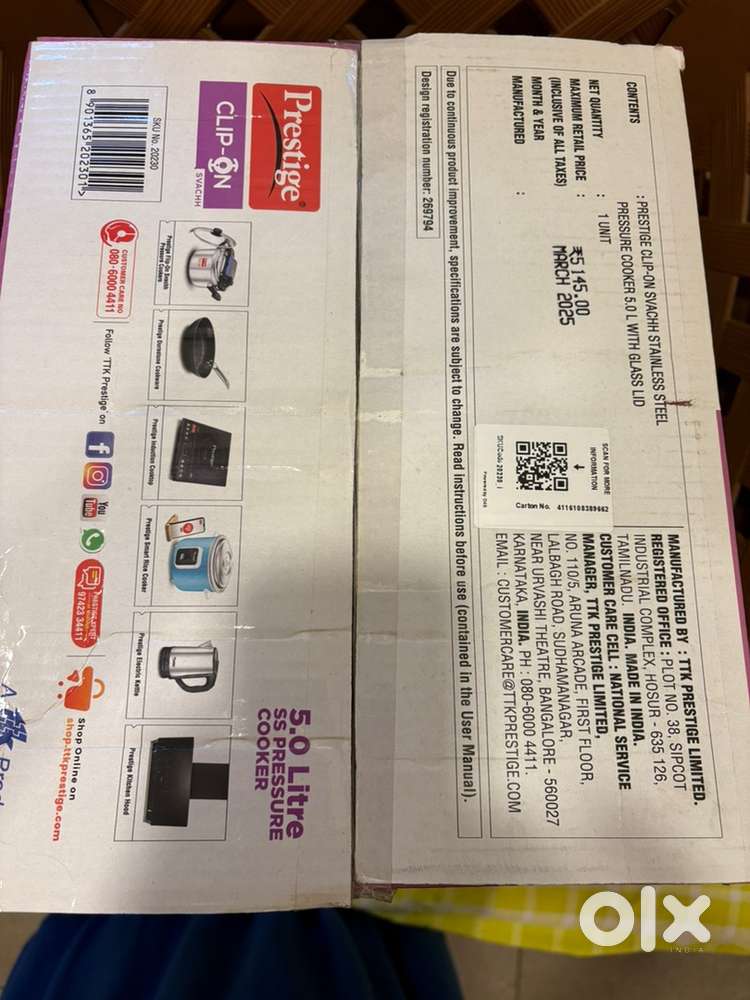 Prestige pressure cooker 5ltrs Clipon stainless steel