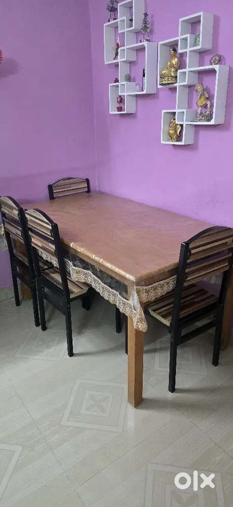 Damro Dining Table, Sofa with Double Cushions & Pooja Cabin Big Size
