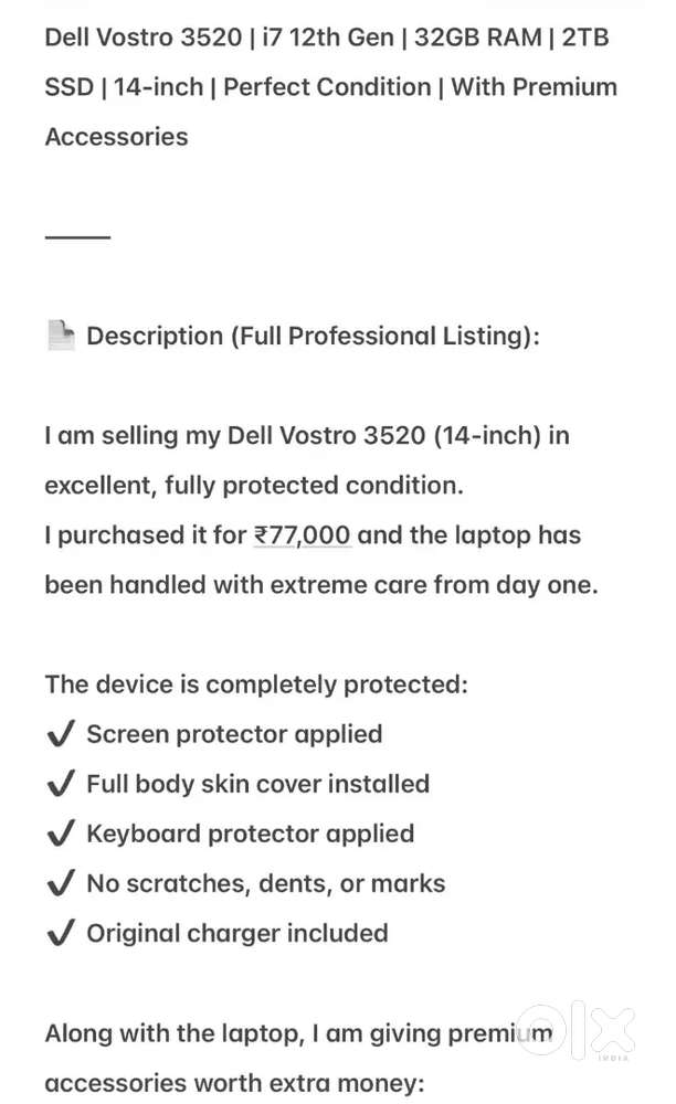 Dell Vostro i7 12th Gen  32GB/2TB SSD  Full Protected + Accessories