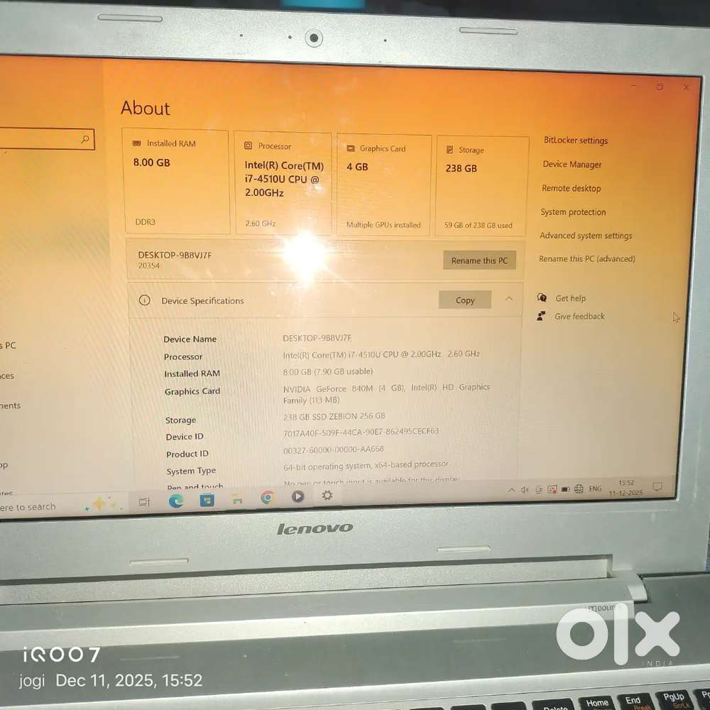 LENOVO LAPTOP 8GB Or 256gb ssd