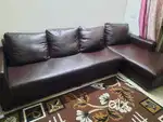 Urban Ladder Dark Brown Leather L shaped sofa
