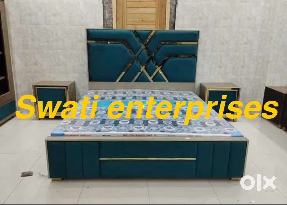 Stylish cushion headboard double bed with storage box