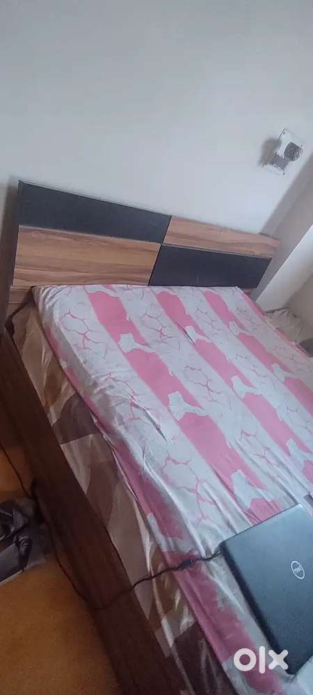 Engineered wood bed with storage and materess