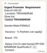 Urgent Promoter  Requirement*
Date:01/09/25
 Location :TRIVANDRUM