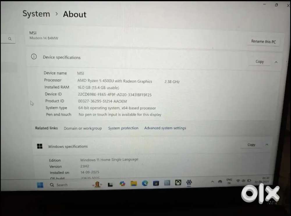 MSI Modern 14 Laptop AMD Ryzen 5  16GB RAM  512GB SSD