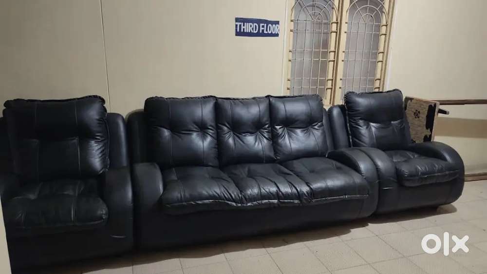 Black leather sofa