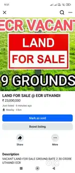 9 Grounds Vacant Land for sale GROUND RATE 2.30 crore