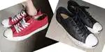 Original Converse Jack Purcell leather black shoes & red sneakers Uk 7