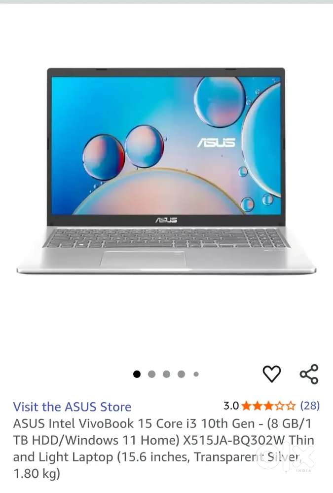Asus vivobook 15 (8gb ram, 1Tb HDD), core i 3, windows 11 home
