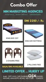 Combo Offer King Size Cot And Mattress (2chairs, 2pillows Free)