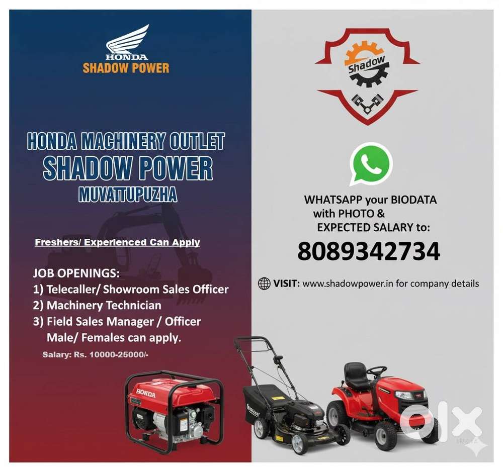 Telecaller/Sales Officer/Technician@Honda Power,Muvatupuzha: Rs.10-25K