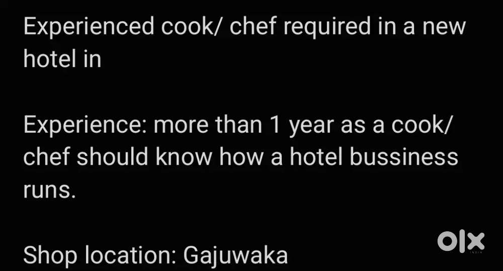 Urgent requirement of chef in hotel