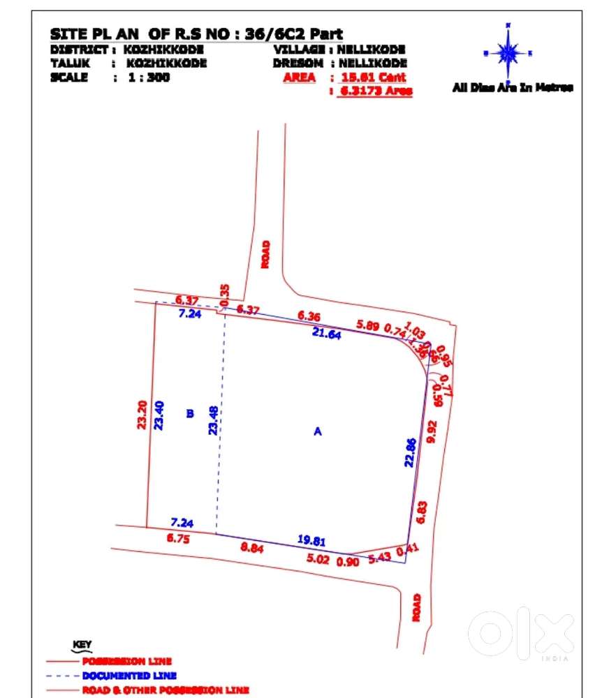 3 Side road residential plot in chevayoor / thondayad prime location