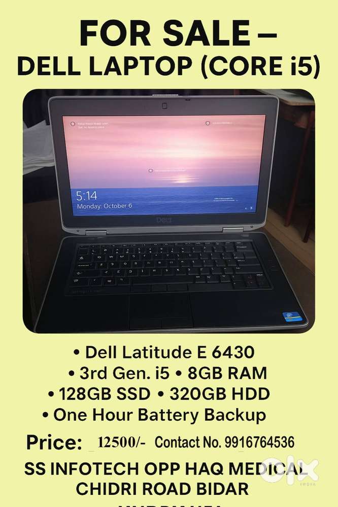Dell latitude laptop i5 3rd gen 8gb ram 128ssd 320gb hhd