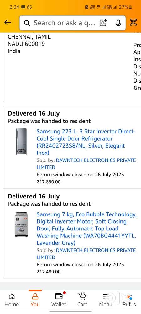 New silver color Samsung 223Ltr single door