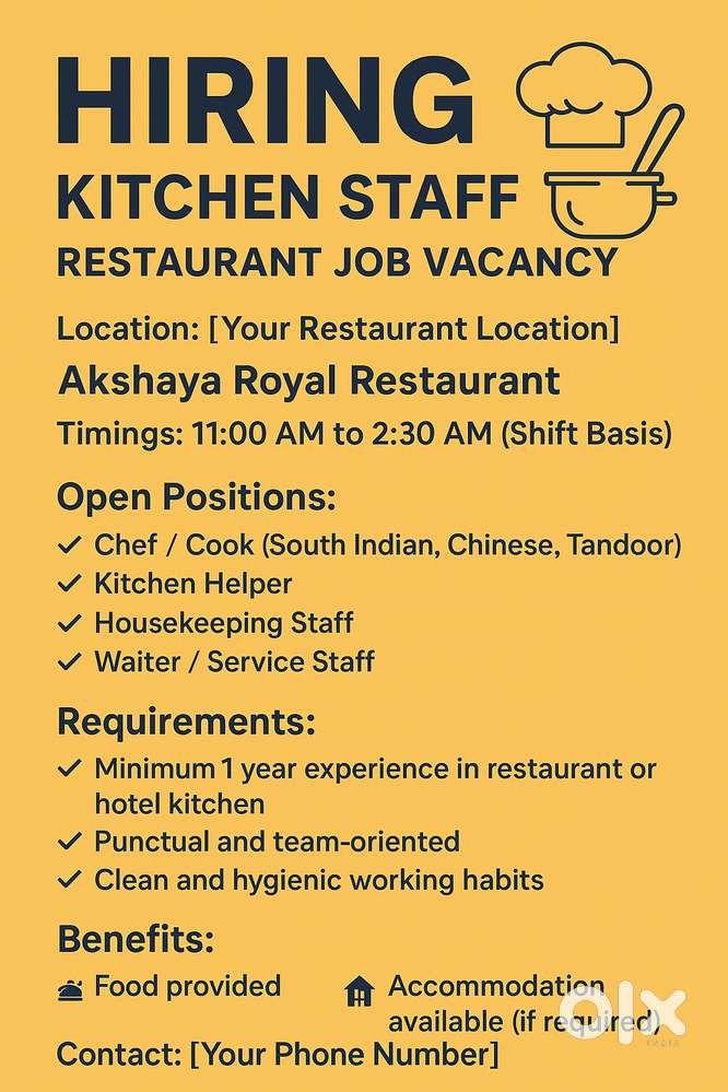 Hiring Kitchen Staff – Restaurant Job Vacancy