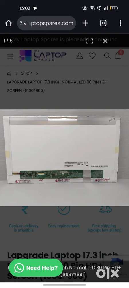 Lapgrade Laptop 17.3 inch Normal LED 30 Pin HD+ Screen (1600*900)