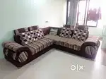 L-Shaped Sofa Set (2+2+1) with 4 Stools – Good Condition, 5 Years Old
