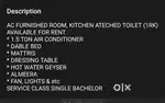 NEW AC FURNISHED  LUXURY 1RK (ROOM, KITCHEN, TOILET )