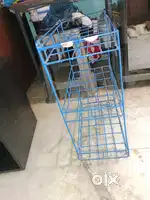 wooden table and plastic racks
