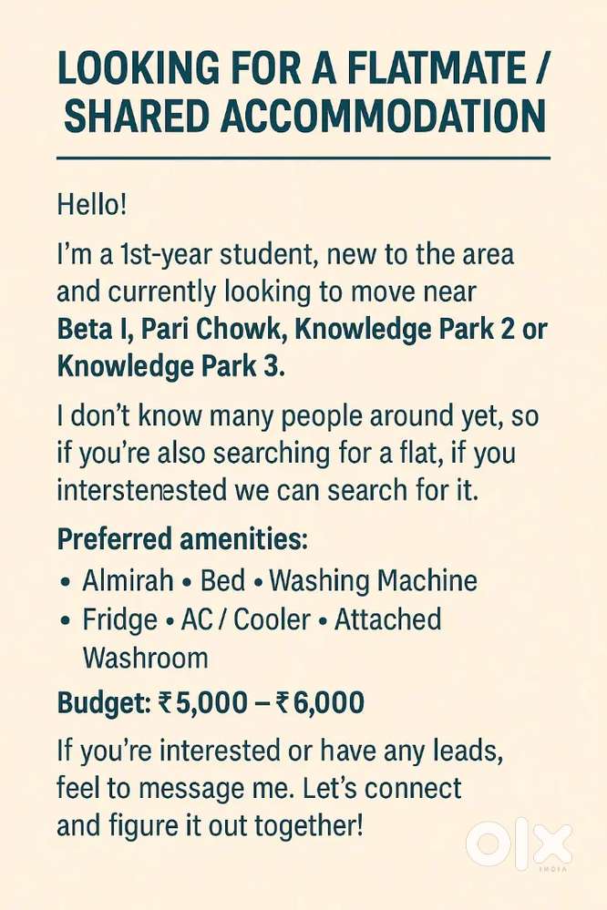 Needed flatmate ?? Check the ad