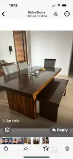 Wooden dining table with 4 chairs and one side bench