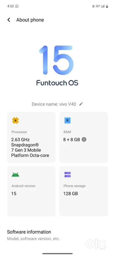 Vivo v40 8GB RAM 128 GB internal memory