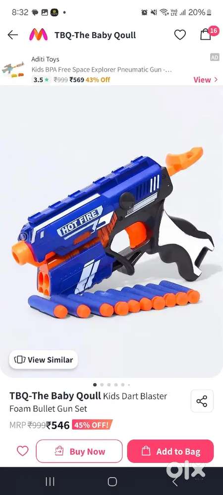 TBQ the baby quoll kids dart blaster foam bullet gun shot