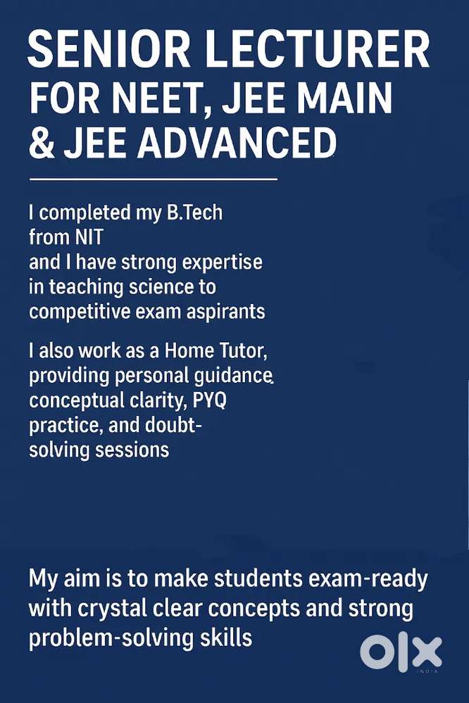 Female home tutor for Jee mains, jee advance and NEET