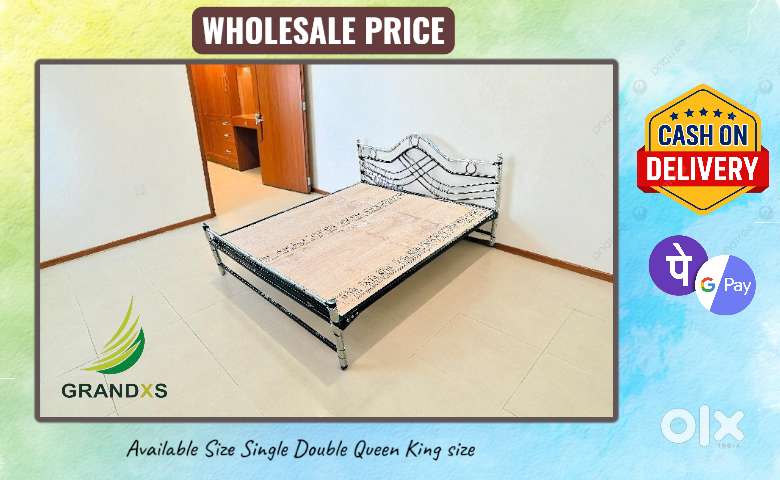 STEEL COT SALE New Bed Sale SINGLE DOUBLE BED EHIOR QUEEN SIZE   j565E