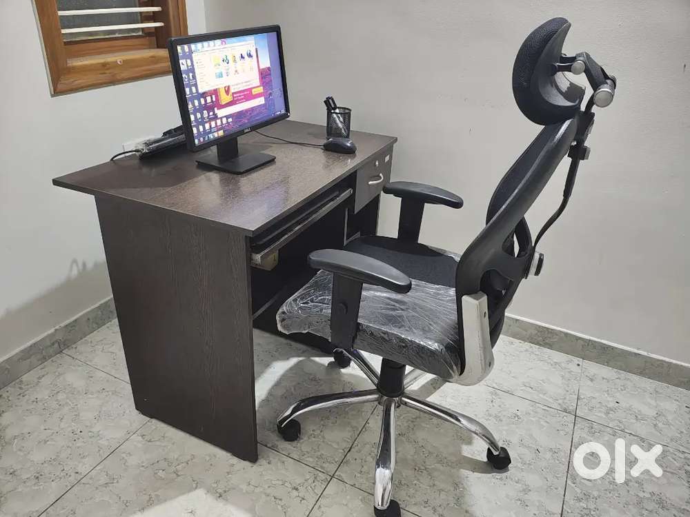 Computer with chair and table