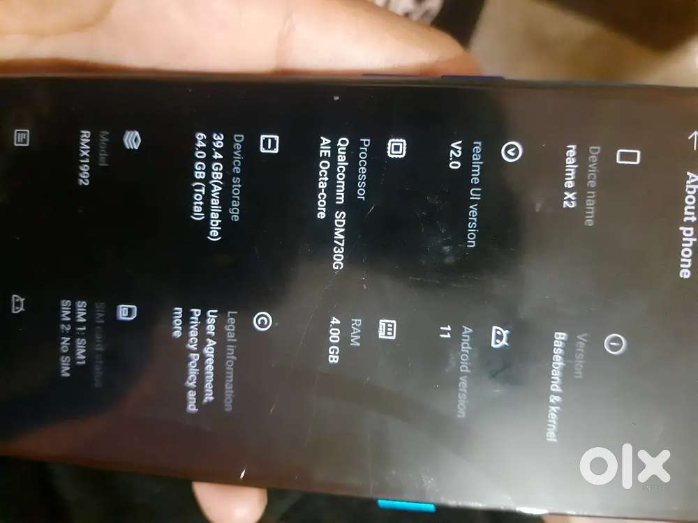 realme x2 4/64 glass back no bill,no charger,no box