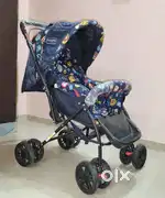Baby Stroller with Printed Pattern, Reclining Seat, 4 Wheels, Blue