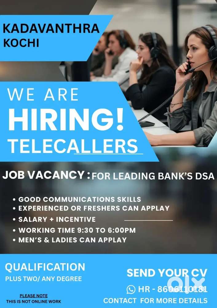 We Are Hiring TELECALLERS For leading Bank DSA