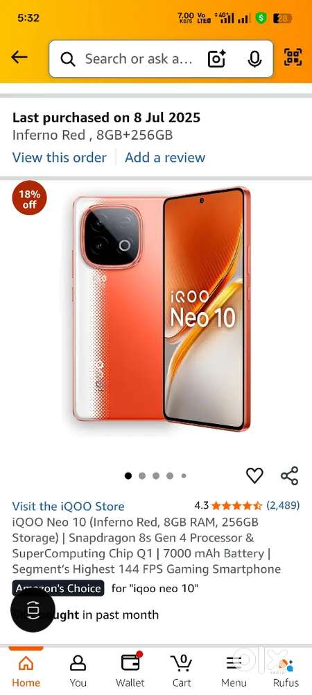 Iqoo Neo 10 8 gb 256 gb very good condition