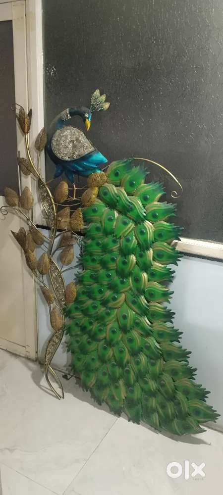 Metal peacock wall decor sculpture with LED