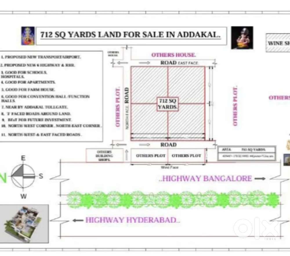 3 Roads. 2 corners. East, west, North, Northeast, Northwest corner
